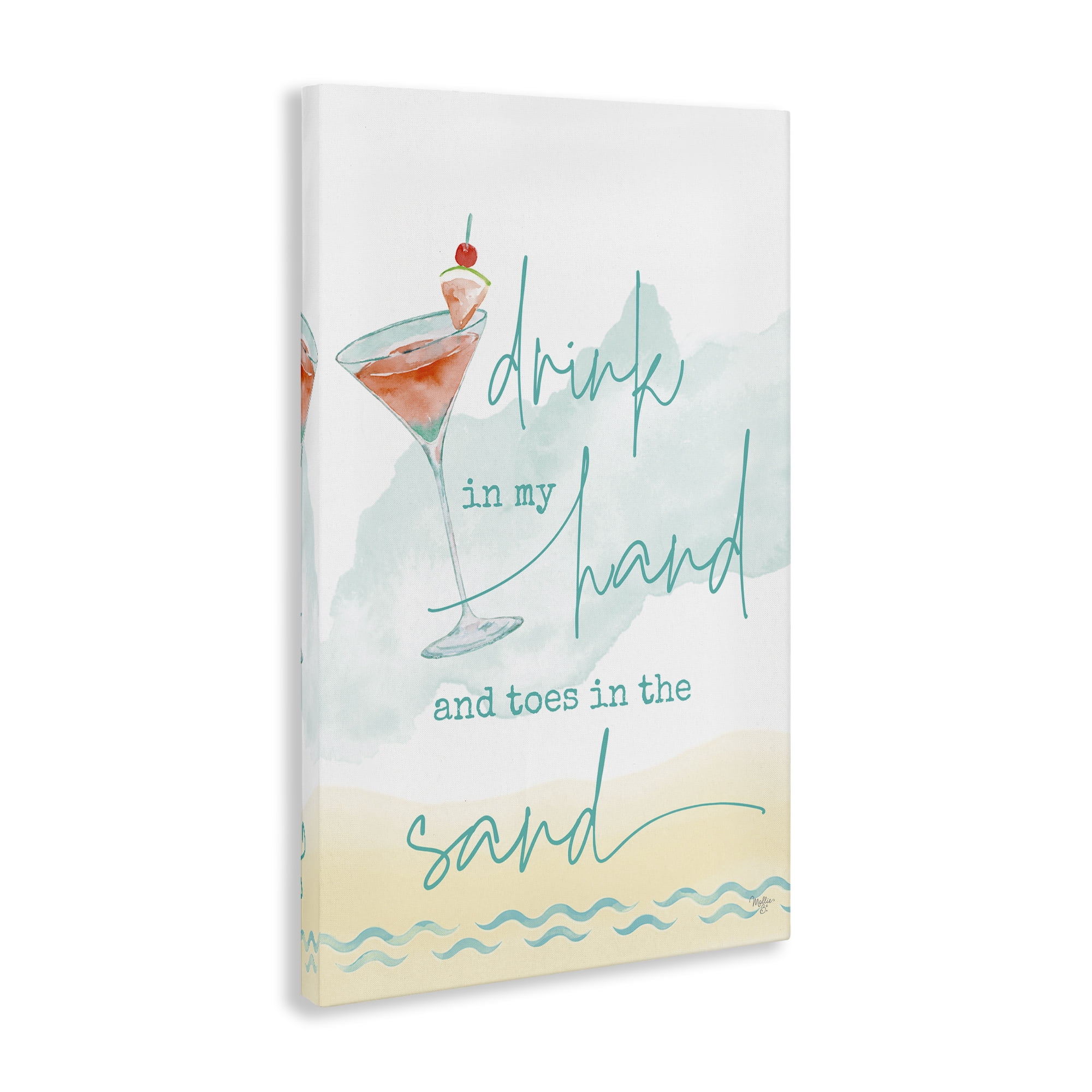 Stupell Industries Drink & Sand Beach Sentiment Text & Numbers Painting Wrapped Canvas Art Print Wall Art, 20 x 30