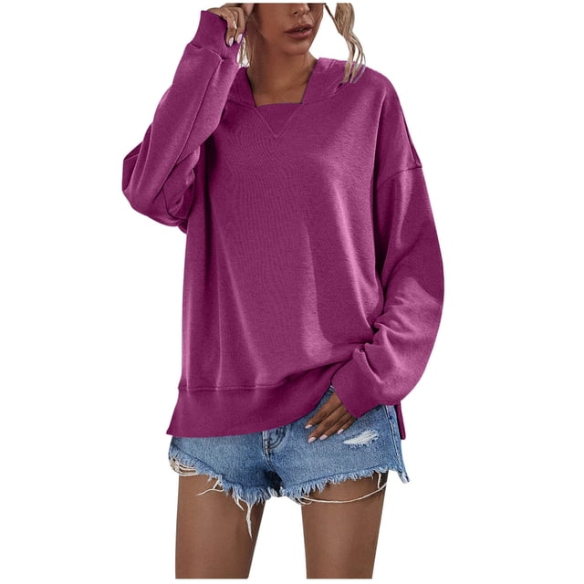 CEHVOM Chandail à Capuche pour Femmes à Manches Longues, Couleur Unie, Décontracté, Ample, Liquidation