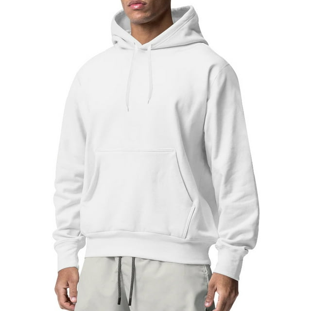 Innerwin Chandails à Capuche à Cordon pour Hommes Automne Couleur Unie Épais Chandail à Capuche Blanc 2TG