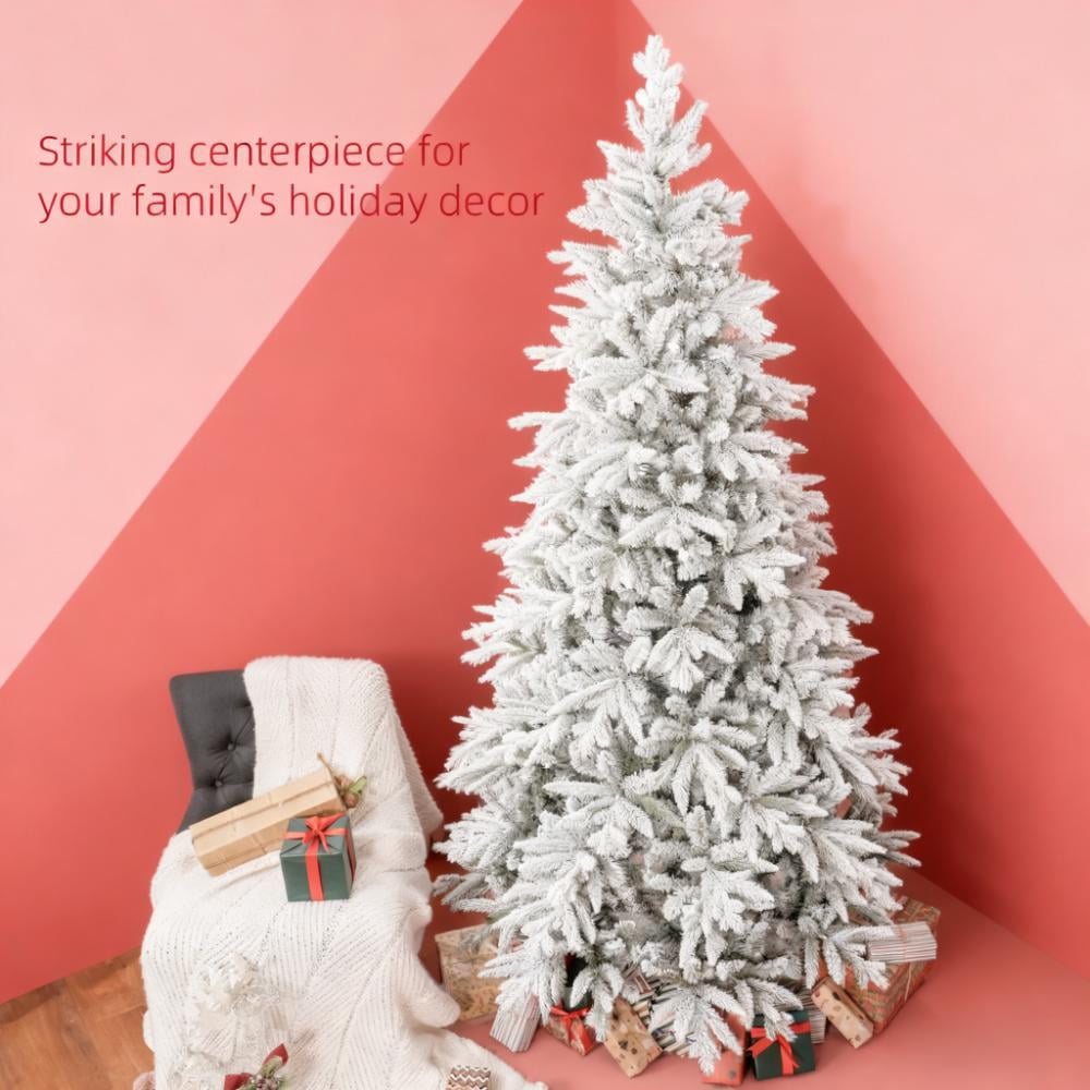 6ft Snow Flocked Christmas Tree 994 Tips Quick Setup Flame Retardant Indoor Holiday Decor