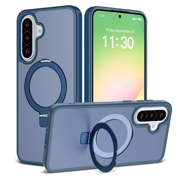 for Samsung Galaxy S25 FE Case with Ring Kickstand, Compatible with MagSafe, Ultra Slim Lightweight Drop Protective Cover, Luxury Shockproof Anti-Scratch Translucent Back Phone Case, Blue