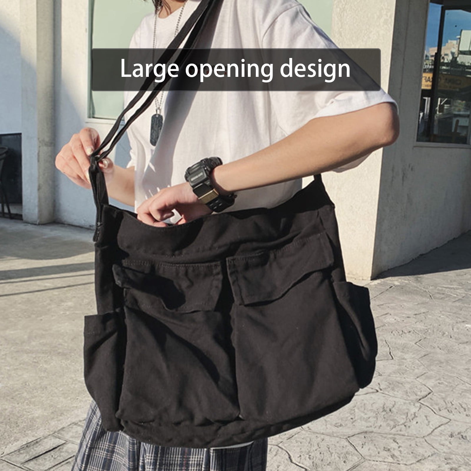 Large Crossbody Bags for Women, Black Men Sling Bag Messenger Bag, Medium Work Shoulder Purse Phone Pouch Bag Side Crossover Handbag with Adjustable Strap for Workout Running Traveling Hiking