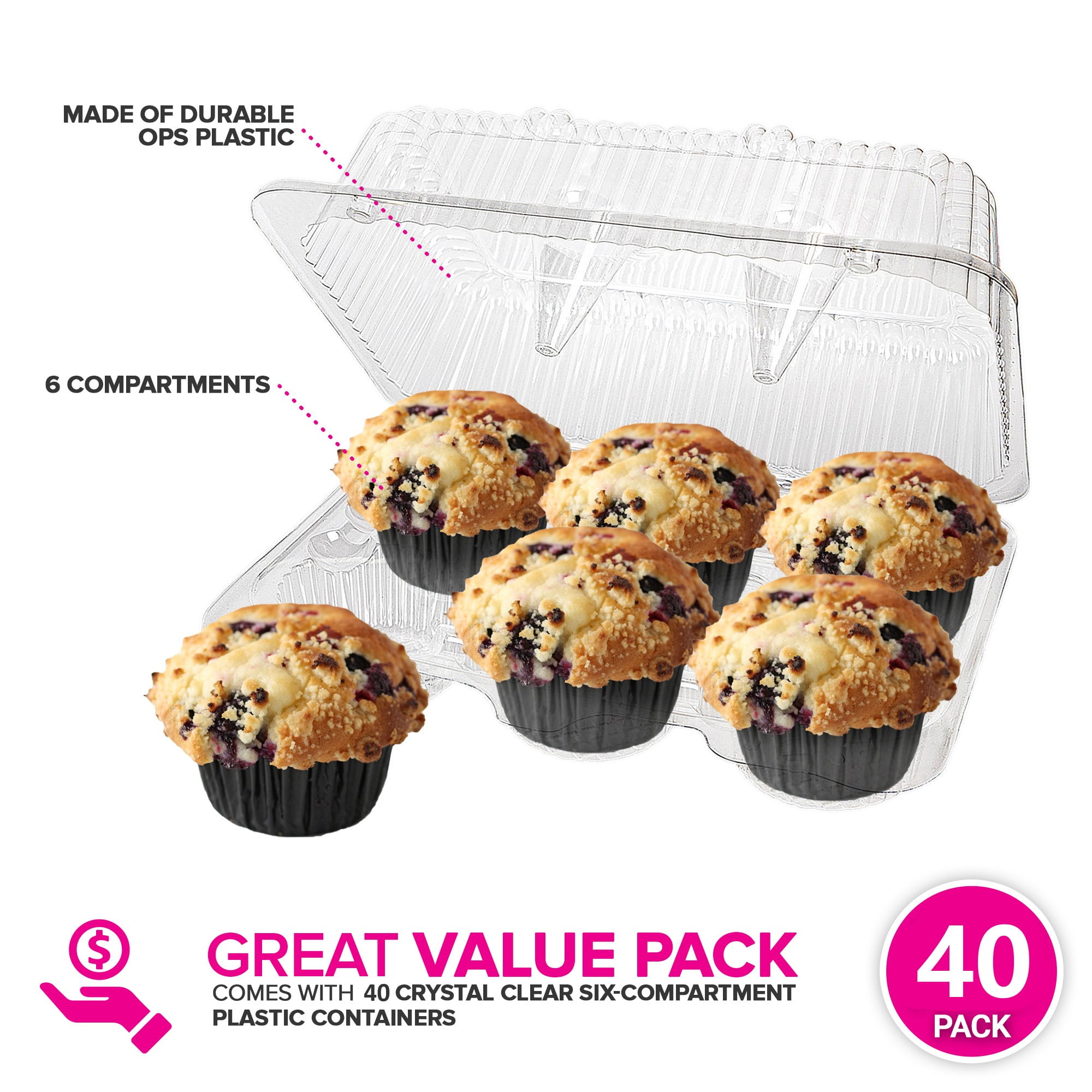 2.25 Mini Cupcake & Muffin  Clear Compostable 6 Pack Container