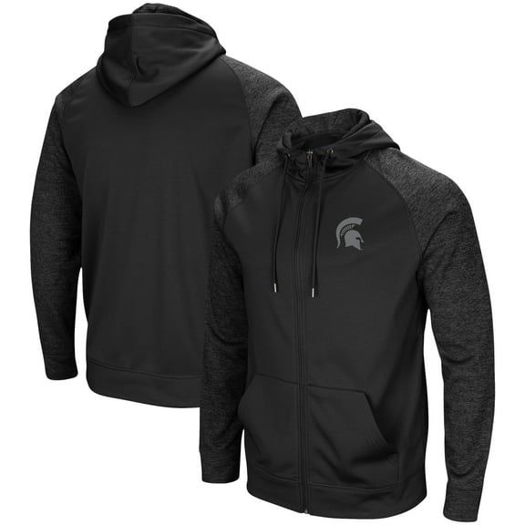 Men's Colosseum Black Michigan State Spartans Blackout 3.0 Tonal Raglan Full-Zip Hoodie