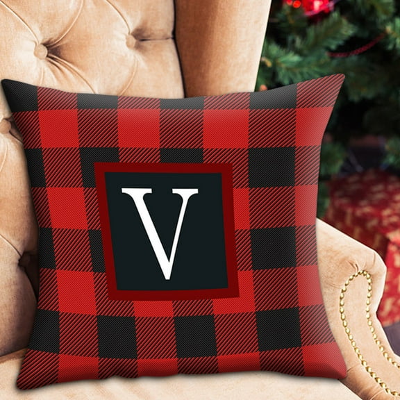SDJMa Christmas Retro Plaid Pillow Covers 18"x18", Christmas Buffalo Check Personalized Letter I Farmhouse Decorative Home Pillowcase Xmas Cushion Case for Couch Sofa Winter Decor