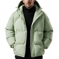 thumbnail image 3 of Winter Puffer Coat for Men Solid Color Warm Hooded Thick Coat Stand Collar Zip Up Padded Outerwear for Daily, 3 of 7