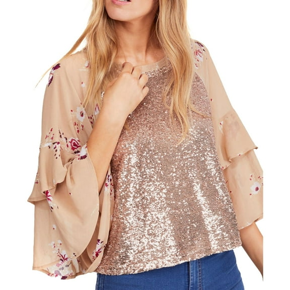 Free People Womens Shimmy & Shake Pullover Blouse, Pink, X-Small