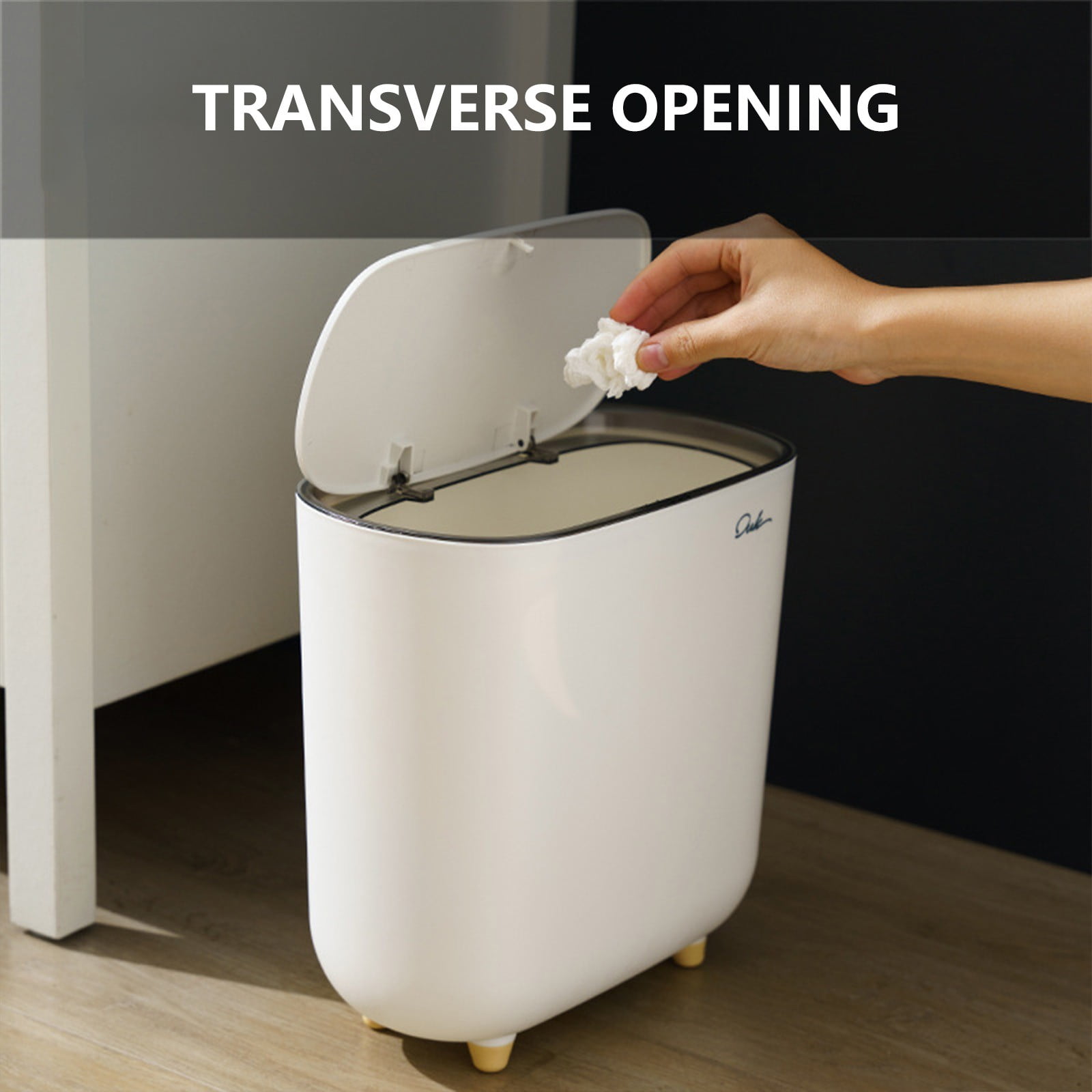 Anckoeil Automatic Bathroom Trash Can Adsorption Garbage Can with Press-top Lid Plastic Slim Wastebasket for Bathroom Office Bedroom Living Room 1.5 Gallon White