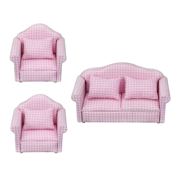 Soft Fabric Miniature Sofa Set With Cushion 1/12 Doll House Room Accessories