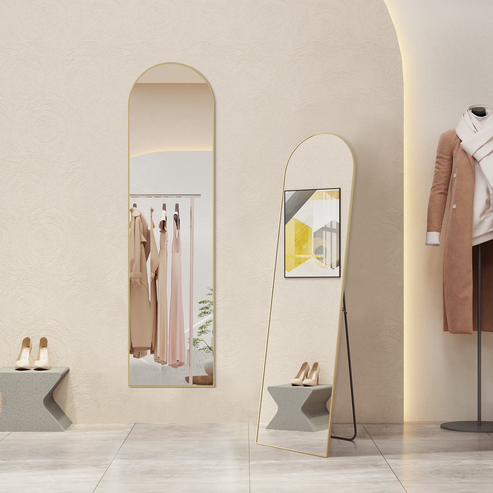 MAYEERTY Floor Standing Mirror, Wall Mirror with Stand Aluminum Alloy Thin Frame
