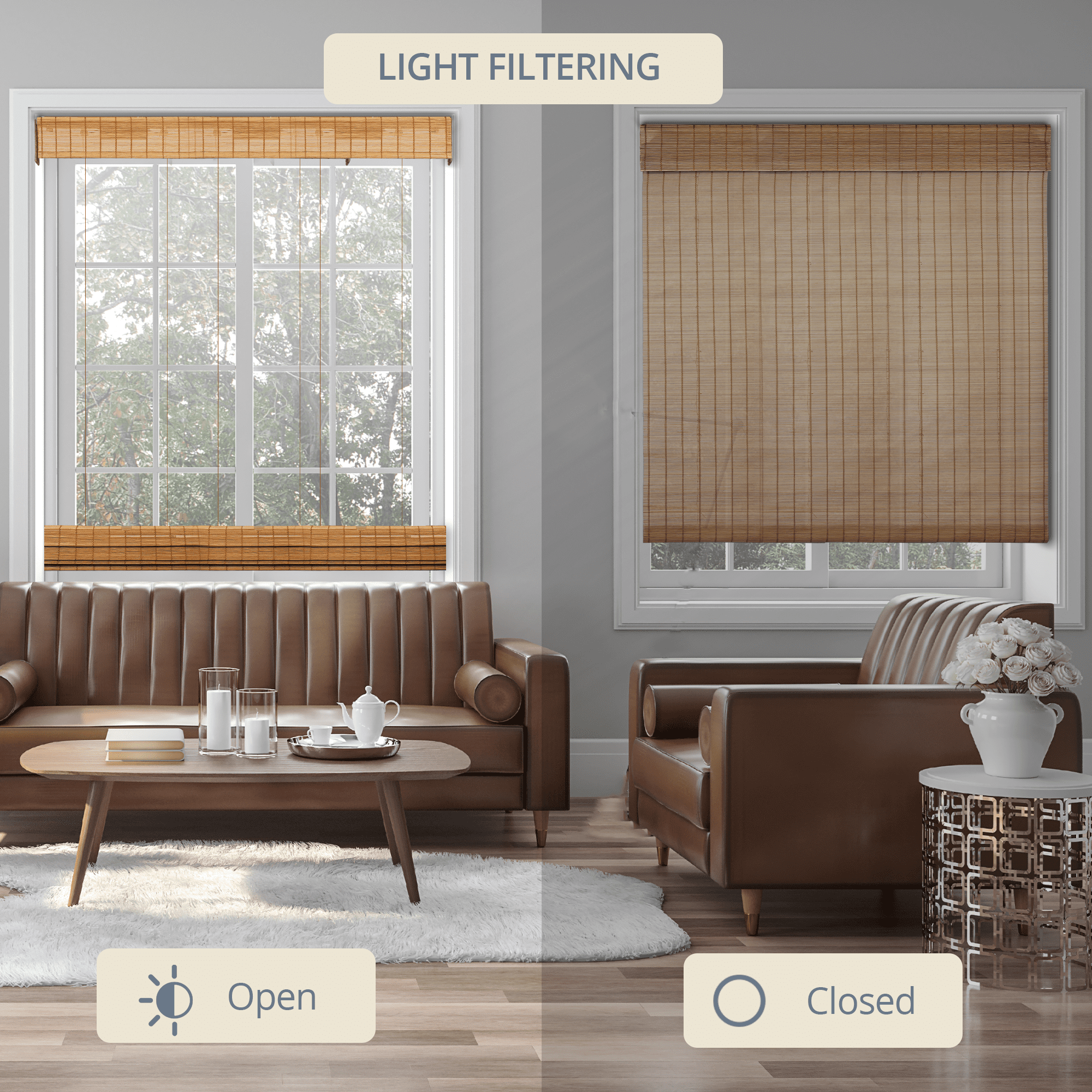 Natural Woven Top Down Bottom Up Cordless Bamboo Roman Shades for Windows, 21.5 in. W x 72 in. L, Butternut
