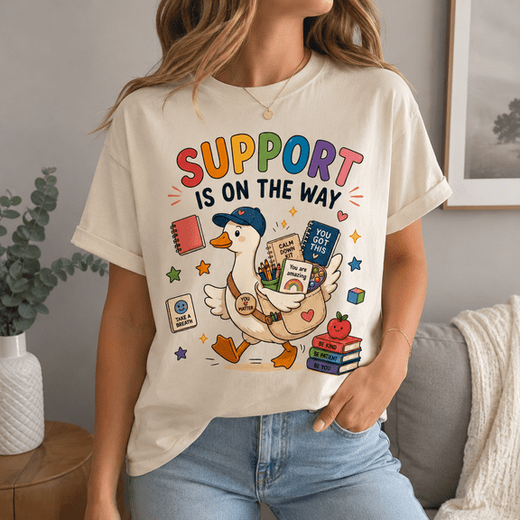 Support Is On The Way Goose Graphic T-Shirt for Women and Men, Cute Teacher Support Tee
