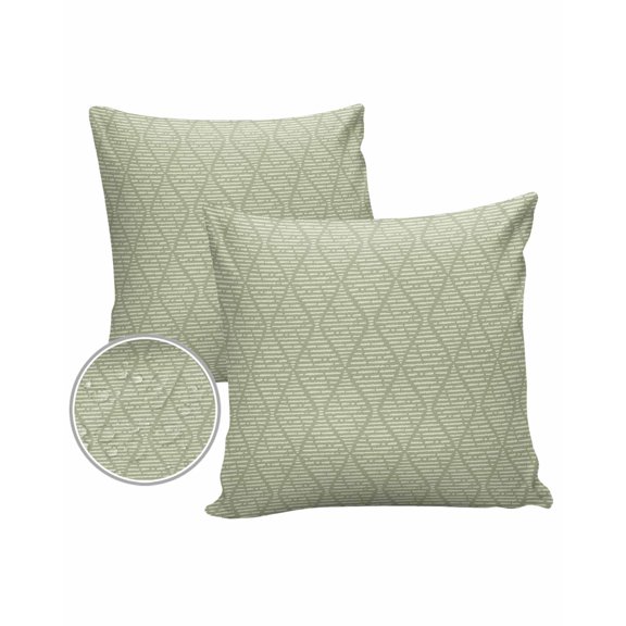 Pack of 2 Outdoor Pillow Covers, Sage Green Striped Geometric Waterproof Square Throw Pillowcase Cushion Decorative Pillow Covers for Couch Patio Tent, 20x20 in