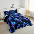 thumbnail image 3 of Jellyfish Comforter Set Twin Marine Life Bedding Black Blue Neon Ombre Light Ocean Bubbles Bedding Comforter Sets Cartoon Glow Gradient Reversible Black Quilt, 3 of 5