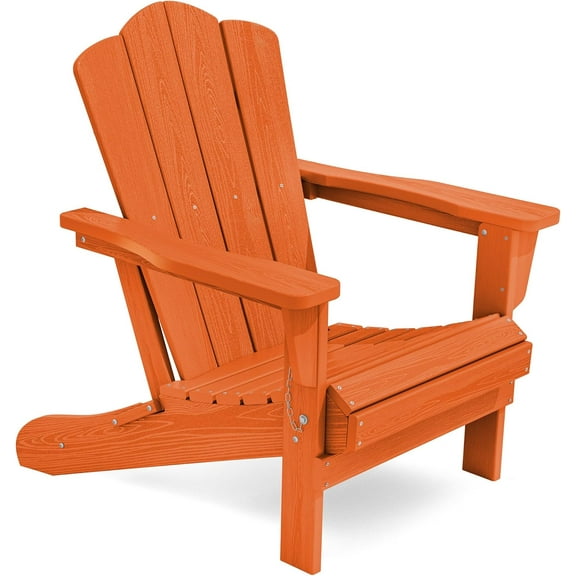 SONGMY Folding Adirondack Chair, HDPE All-Weather Patio Chairs, Wooden Textured Lawn Chair for Poolside, Backyard, Deck, Fire Pit, Orange