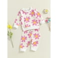 thumbnail image 3 of FEORJGP Little Girl 2 Piece Casual Outfits 6M 12M 18M 2T 3T 4T Toddler Track Suits Long Sleeve Pullovers Flower Print Sweatshirts Crew Neck Tops SweatCute Comfy Daily Clothes for Spring Fall, 3 of 7