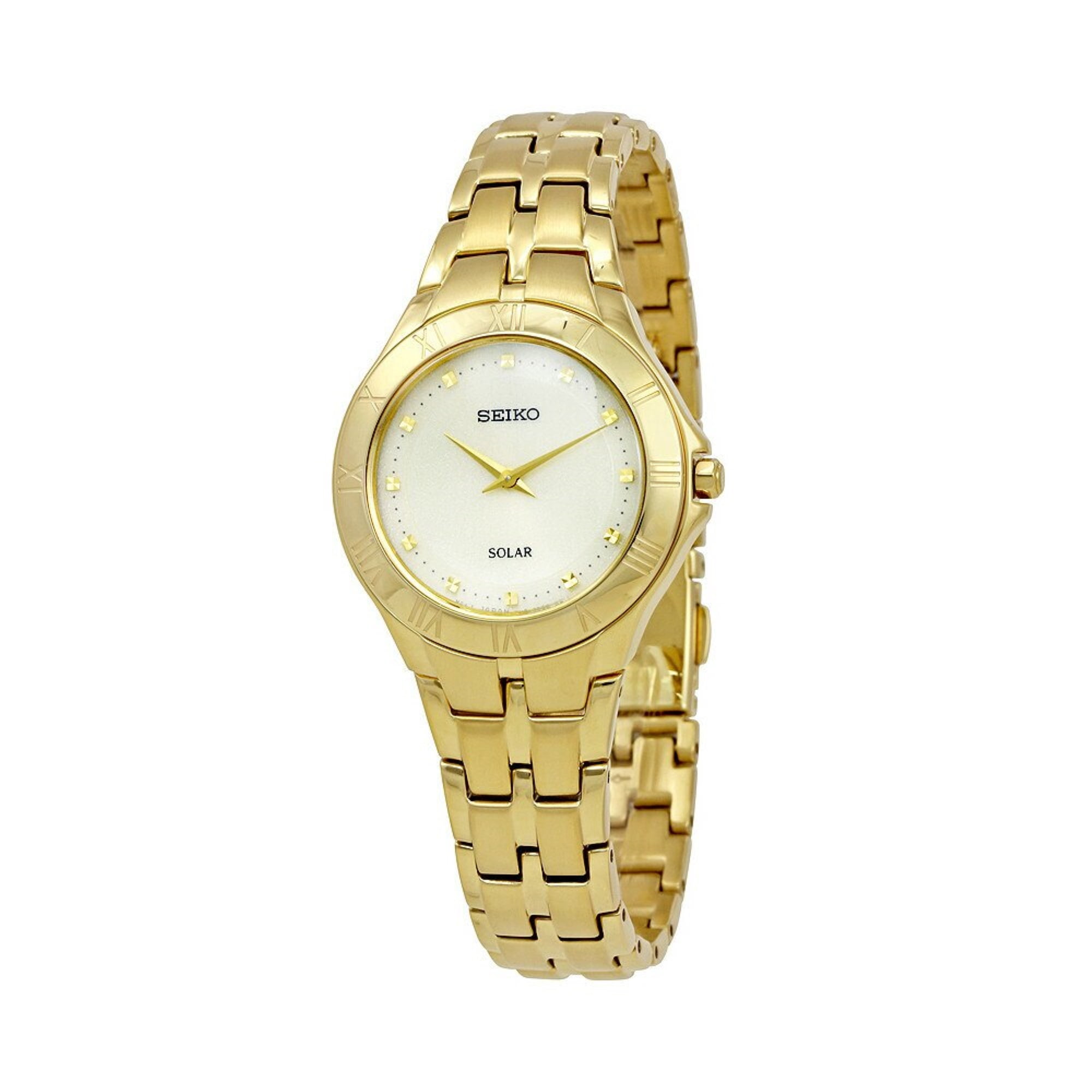 Seiko Women's Recraft Solar Stainless Steel Case and Bracelet Champagne  Dial Gold Watch - SUP310 