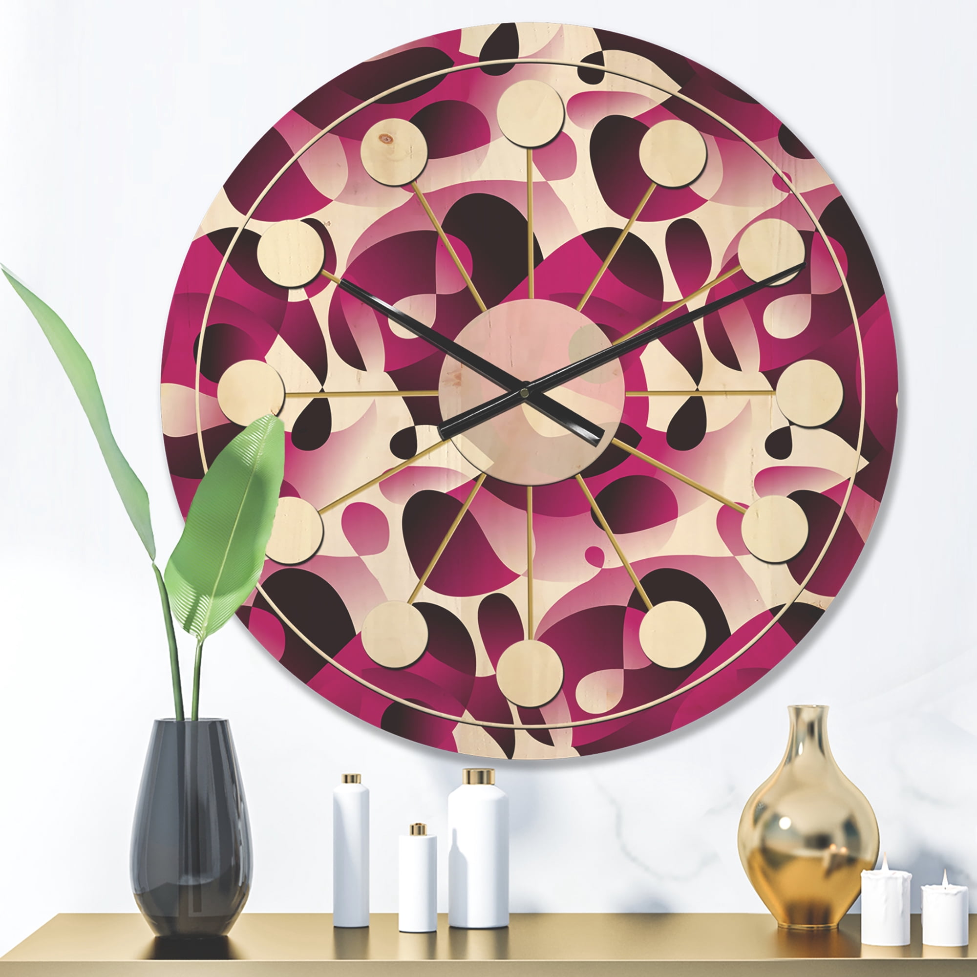 Designart 'Abstract Retro Pattern Design VI' Mid-Century Modern Wood Wall Clock