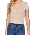thumbnail image 2 of Simply Fashion Women’s Short Sleeve Crew Neck Cotton Spandex Crop Top,LightYellow,Small, 2 of 4