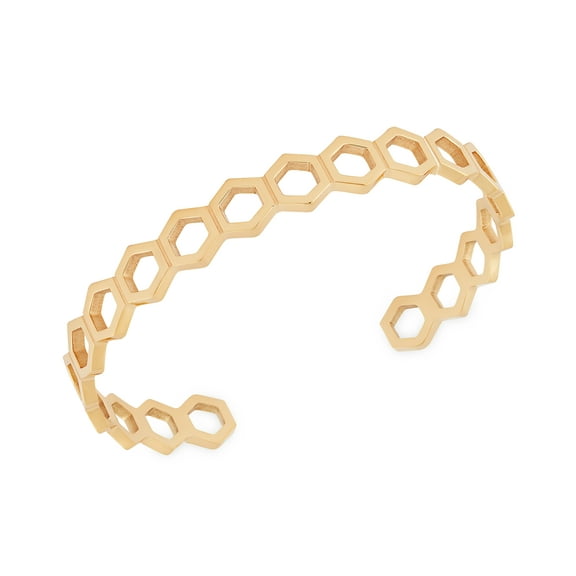 Honeycomb Cuff Bangle Bracelet In 18K Gold Plated Stainless Steel