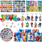 Sonic Party Favors for Kids, Sonic Birthday Party Favors Set- Sonic Gift Bags Key Chains Stickers Slap Bands etc Sonic Party Supplies for Sonic Birthday Decorations