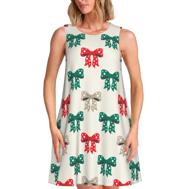 Balery Retro bows Vestidos de verano para mujer con estampado: vestido holgado sin mangas, vestido playero informal y cómodo para días calurosos.