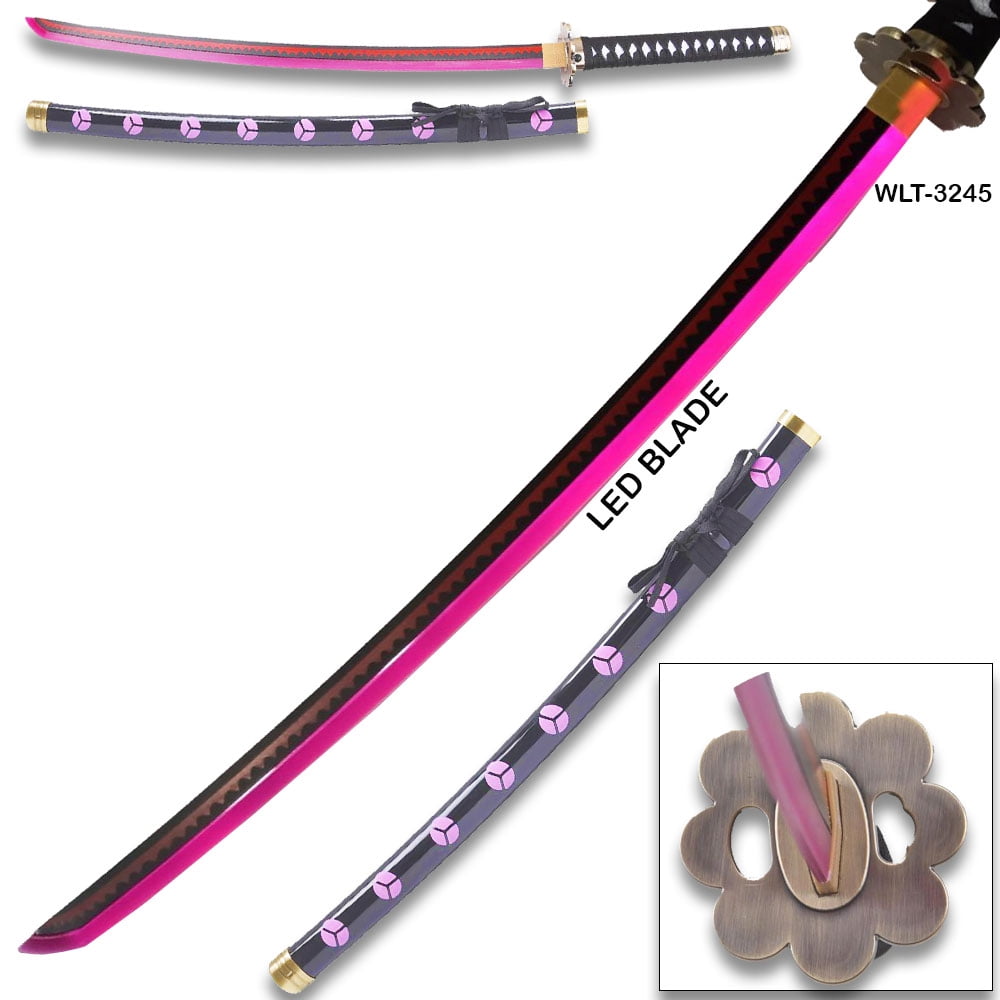 One Piece Roronoa Zoro Shusui Replica Sword –  LED Light-Up Wood Katana with Red Hamon and Black Scabbard41 in