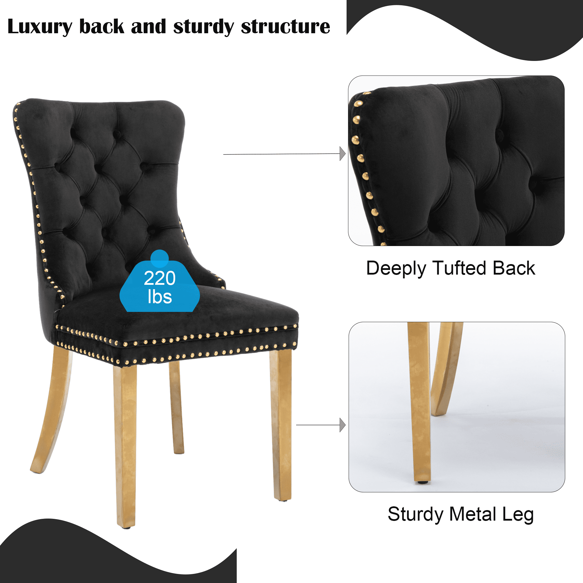 Rhomtree Modern Metal Button tufted Dining Side Chairs, Black (Set of 6)