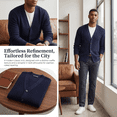 thumbnail image 4 of Olaglory Mens Cardigan Sweater Waffle Textured Ribbed neckline Long Sleeve V-Neck Soft Slim Fit Casual Button Knitted Sweaters, Navy Blue, 4 of 10
