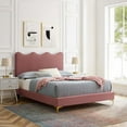 thumbnail image 2 of Platform Bed Frame, Full Size, Pink, Velvet, Modern Contemporary, Bedroom Master Guest Suite Room, 2 of 12