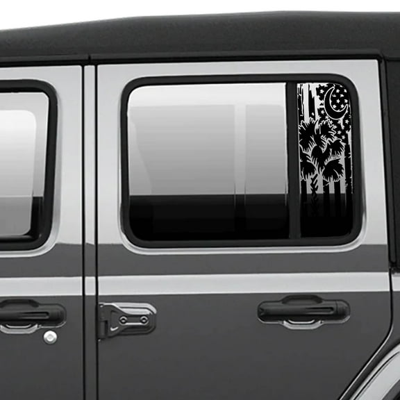 Collectible Decals Tattered American Flag with Palmetto Crescent Moon Pattern Side Window Vinyl Decal Set - Fits Jeep Wrangler JL 2018 /Fits Jeep Gladiator JT 2020 