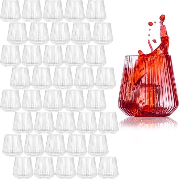 missunny-40 Pack Plastic Ribbed Wine Glasses 14oz Origami Style Disposable Wine Cups Unbreakable Clear Plastic Cocktail Glasses Disposable & Reusable for Champagne, Dessert, Catering, Weddings