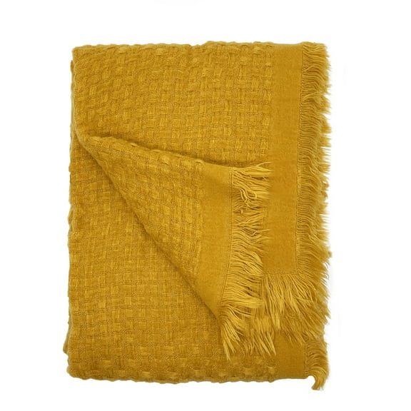 K-Cliffs Waffle Weave Solid Lightweight Throw Blanket with Fringe 50" W x 60" L -  Mustard