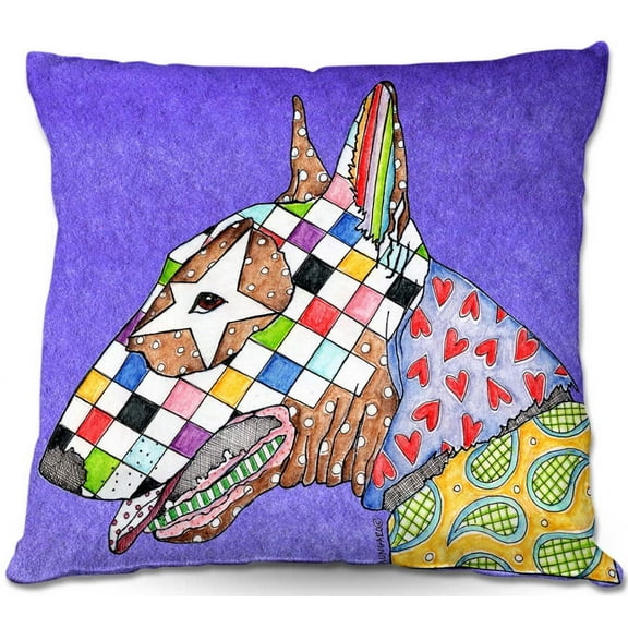 DiaNoche Designs Throw Pillows from Artist Marley Ungaro - Bull Terrier Dog Indigo