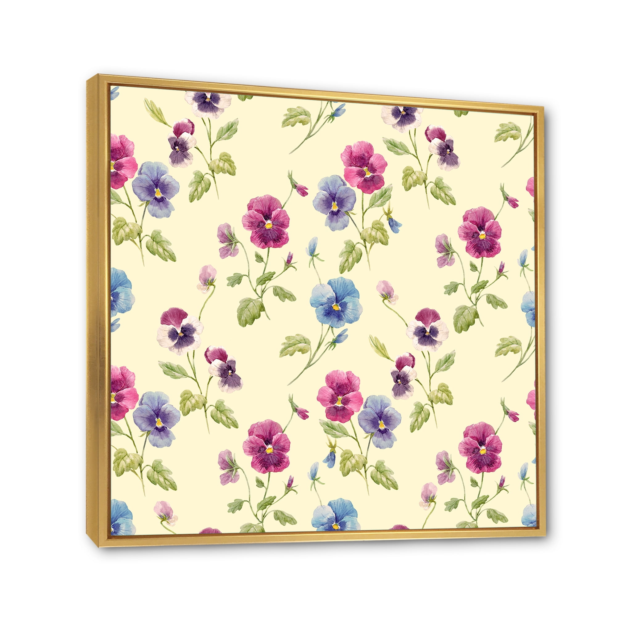 Designart 'Blue and Pink Pansy Flowers I' Traditional Framed Canvas Wall Art Print