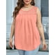 thumbnail image 5 of Camisetas de Tirantes de Verano para Mujer, Corte Holgado, Túnicas Plisadas, Escote Redondo, Sin Mangas, Encaje, Dobladillo Curvo, Fluidas. Rosa Coral L, 5 of 7