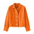 thumbnail image 5 of KICILVS Cropped Button Down Shirts for Women Collared Long Sleeve Plain Blouse Casual Trendy Tops Cute Fall Outfits Women Orange, S, 5 of 6