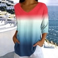 thumbnail image 4 of Naotn Summer Stripe Gradient Shirts for Women Fall Fashion Casual V Neck 3/4 Sleeve Tops Trendy Holiday Beach Blouses, 4 of 7