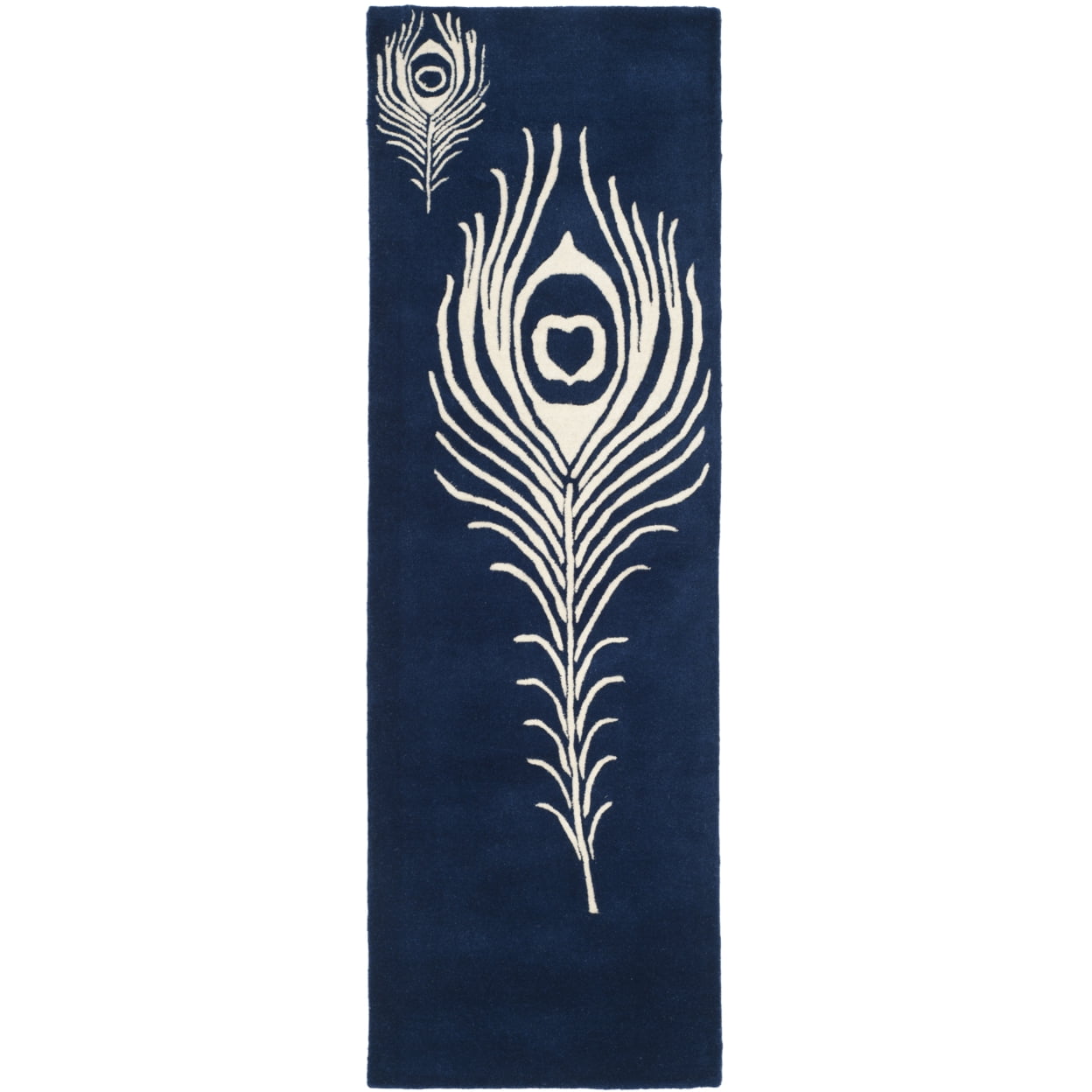 SAFAVIEH Soho Jarvis Peacock Feather Wool Area Rug, Navy/Ivory, 3'6" x 5'6"