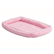 Angle View: Double Bolster Pet Bed | Pink 36-Inch Dog Bed ideal for Medium / Large Dog Breeds & fits 36-Inch Long Dog Crates