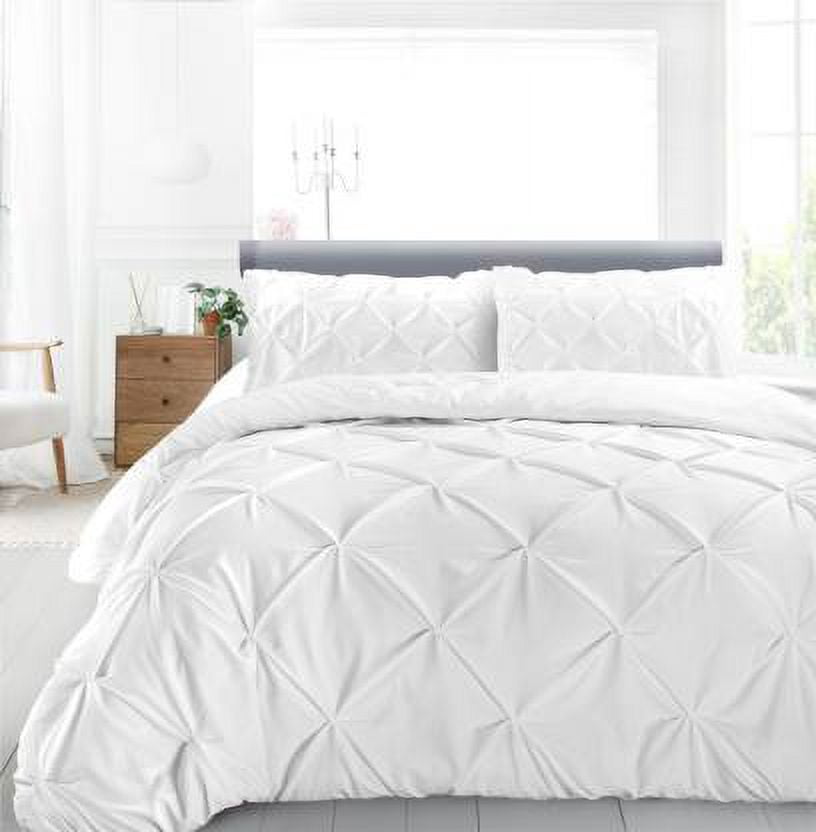 Cloud Fino Luxurious Pinch Pleated Duvet Cover Set 100% Egyption Cotton 600 Thread Count Pintuck Design Decorative Soft Bedsheet Set(White,Full/Queen)