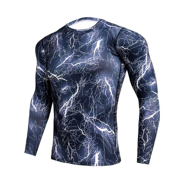 Eigraketly Camisa delgada deportiva de manga larga de estilo informal de diseño Simple para hombre, camisetas estampadas de poliéster con cuello Uniforme atlético Trueno azul SG Eigraketly OD028984-05