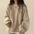 thumbnail image 5 of Korean Winter French Style Oversized Casual Knit Sweater Women'S Loose Fit Long Sleeve Crewneck Side Slit Warm Tops Fall Sweaters For Women, 5 of 8
