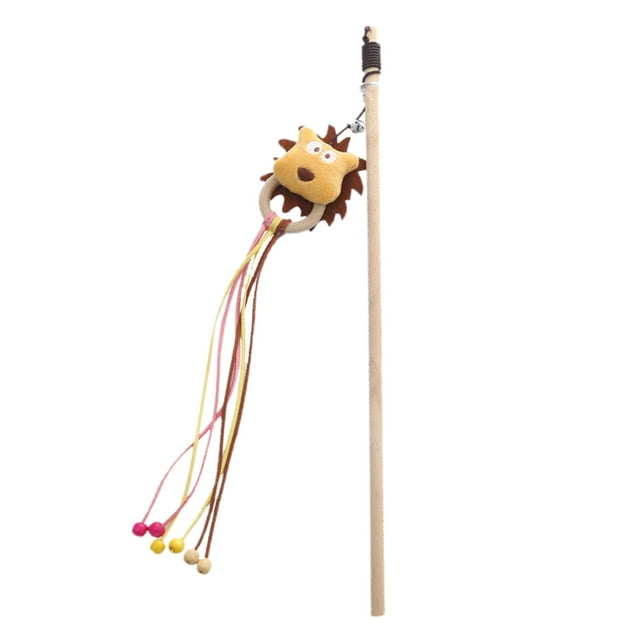 Juguetes para gatos de interior. Juguete de madera natural con varita y pelota para que el gato haga ejercicio.