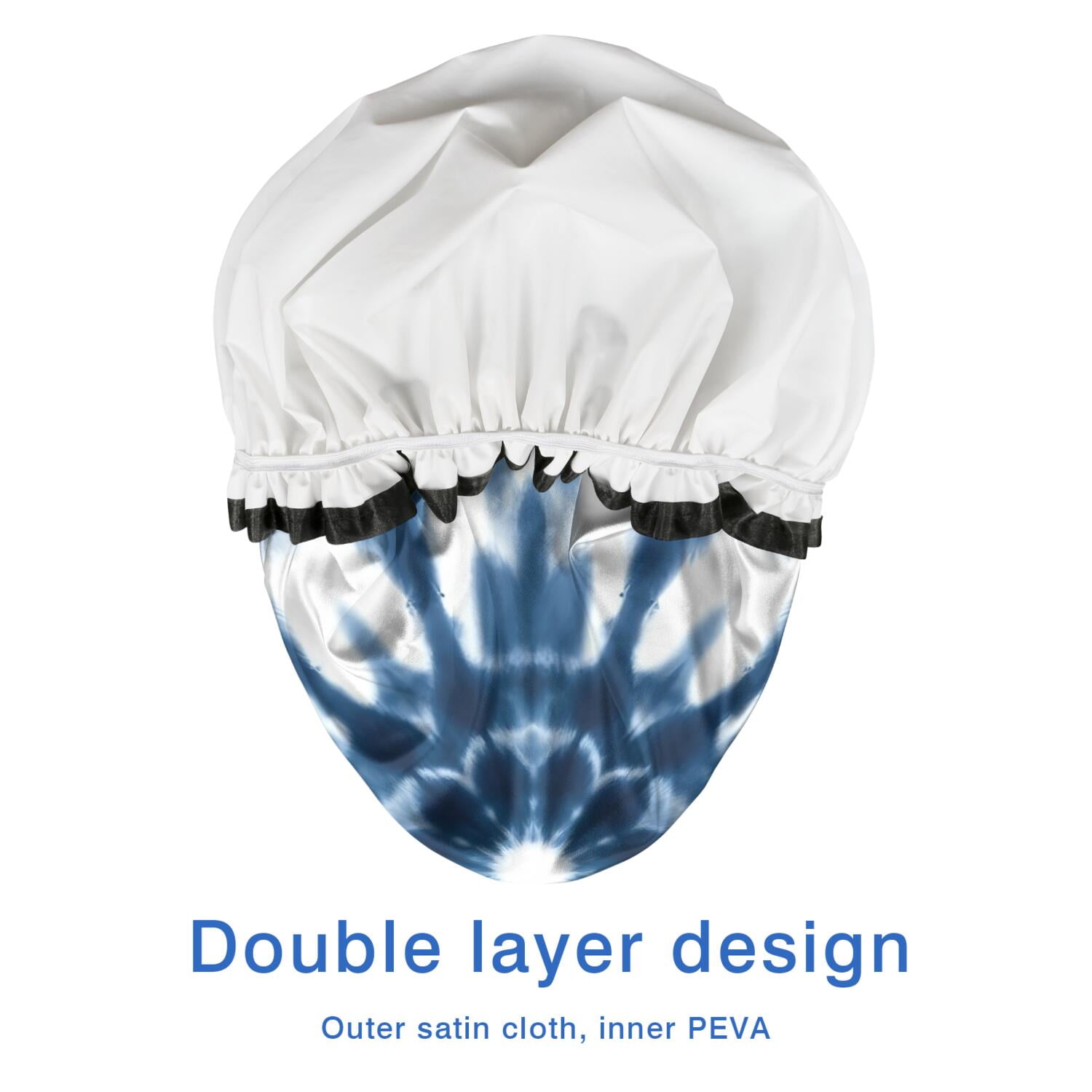 Shower Caps,Blue Tie Dye Flower Mandala Pattern Waterproof Shower Cap for Women 4 Pieces,Double Reusable Hair Cover for Shower PEVA Elastic Stretch Hem