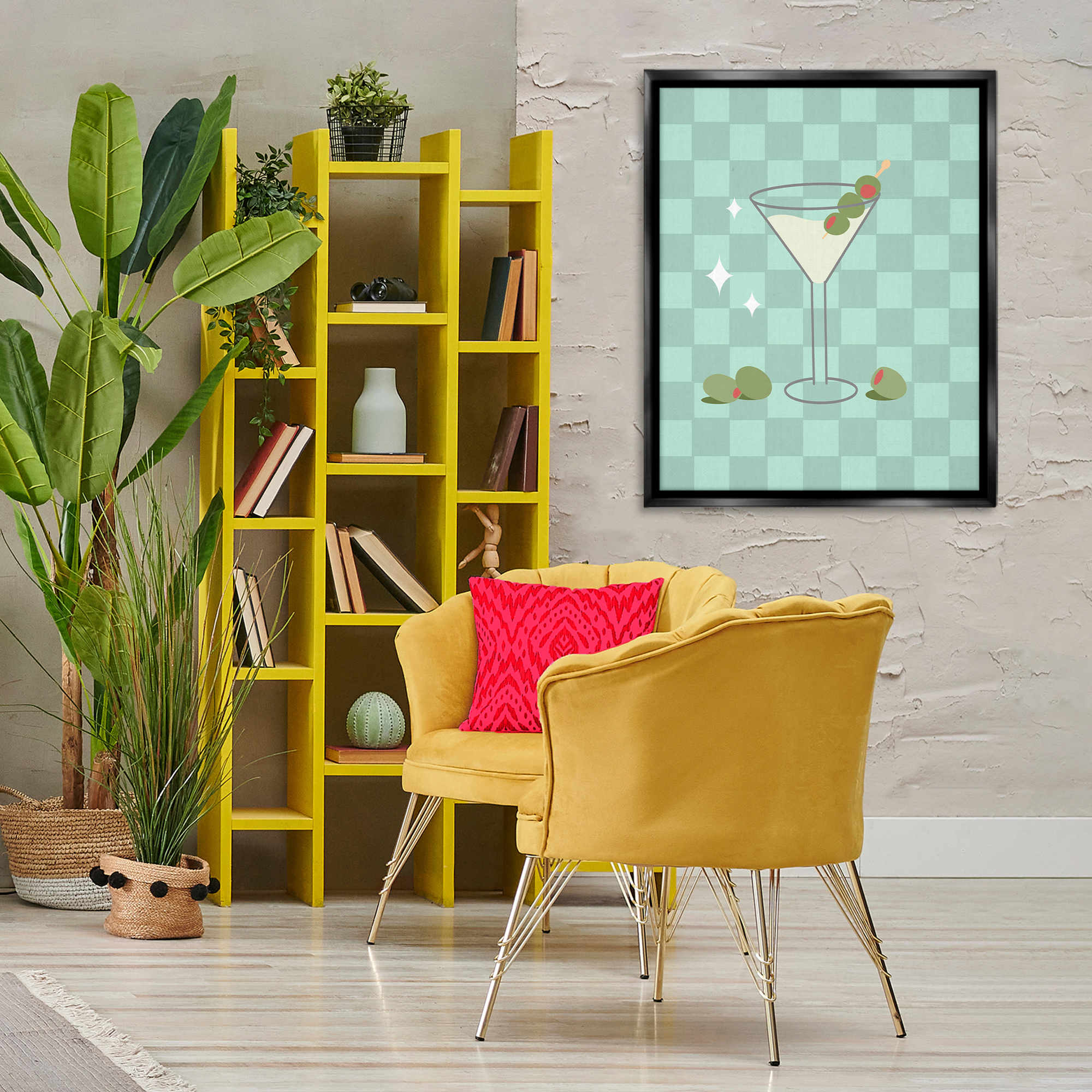 Stupell Industries Checkered Dirty Martini Food & Beverage Painting Black Floater Framed Canvas Art Print Wall Art, 25 x 31