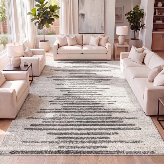JONATHAN Y MOROCCAN HYPE 5 x 8 Area Rug, Aya Berber Stripe Geometric - Cream/Gray, MOH205A-5