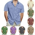 thumbnail image 4 of Fmbrln Mens Vintage Linen Shirts Short Sleeve Casual Button Shirts Summer Tops Beach Holiday Shirts with Pockets, 4 of 4
