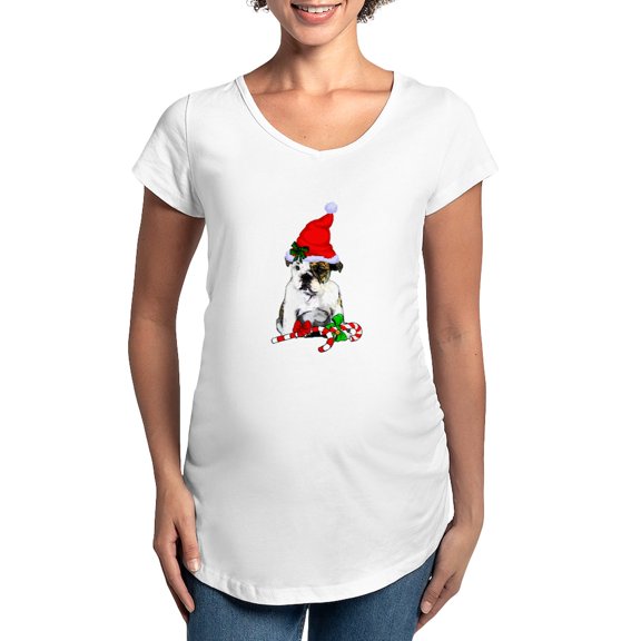 CafePress - English Bulldog Christmas Maternity T Shirt - Cotton Maternity T-shirt, Cute & Funny Pregnancy Tee