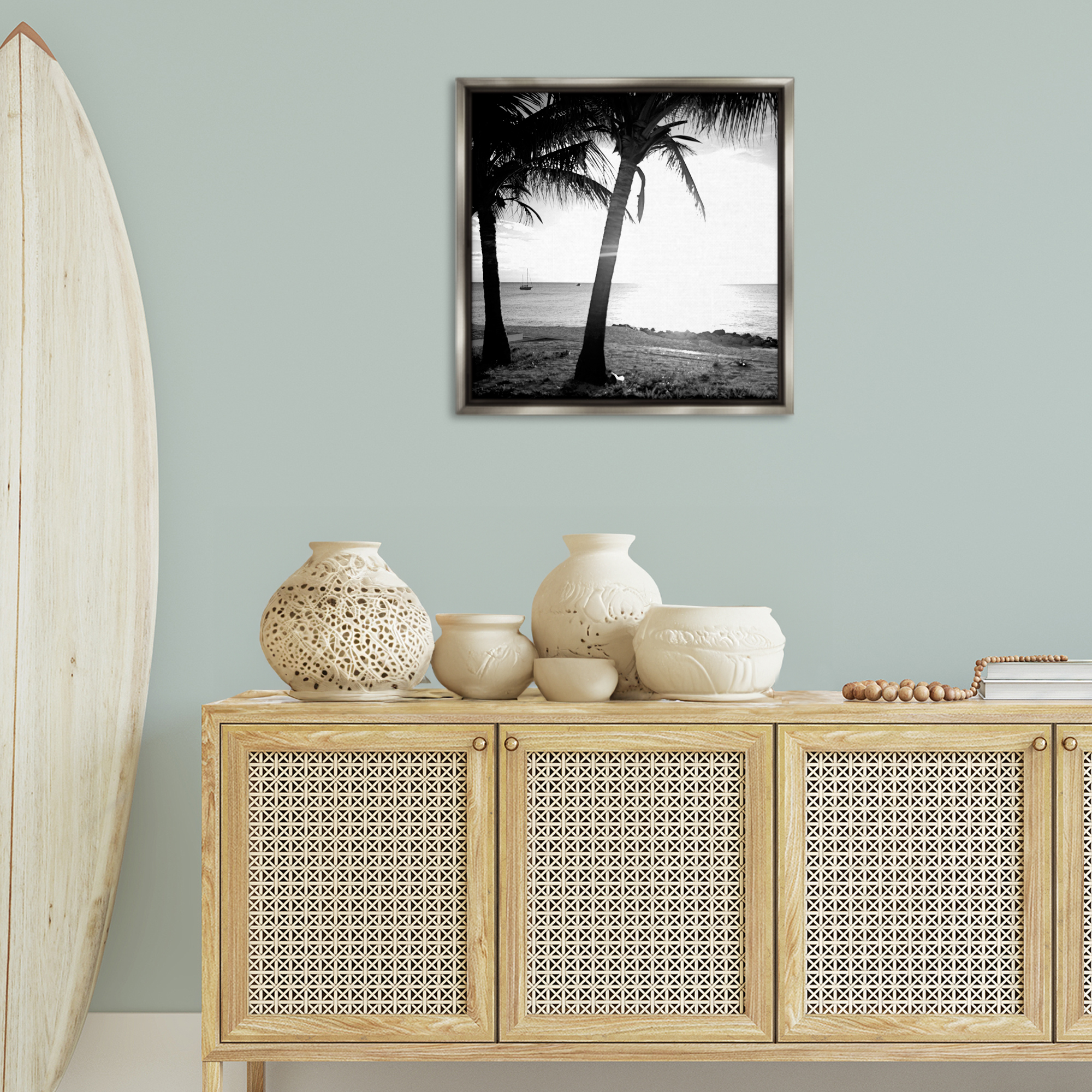 Stupell Industries Palm Tree Silhouettes Coastal Photography Gray Floater Framed Canvas Art Print Wall Art, 25 x 25